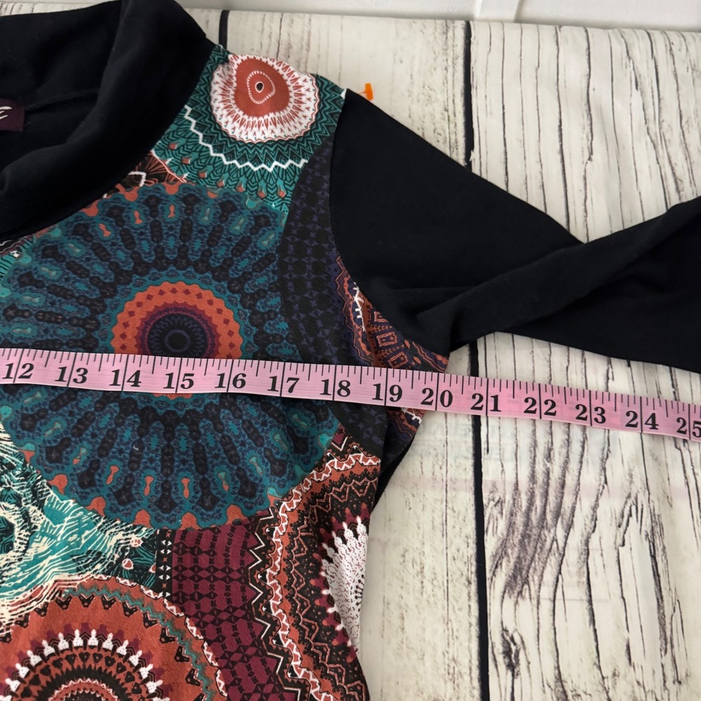 Coline Black Mandala Graphic Print Boho Long Sleeve Whimsigoth Tunic Top L Artsy - Picture 6 of 8